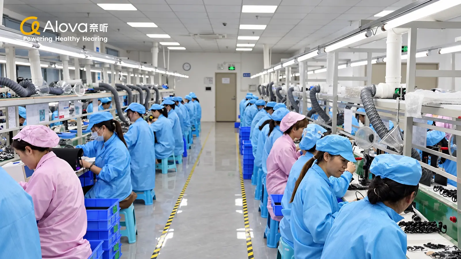 Producción de auriculares abiertos OEM en la fábrica de Alova.