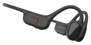 BONEHEARING open-ear bone-conduction hearing-assistance reference platform showing its control housing, ear-hook structure and contact pad