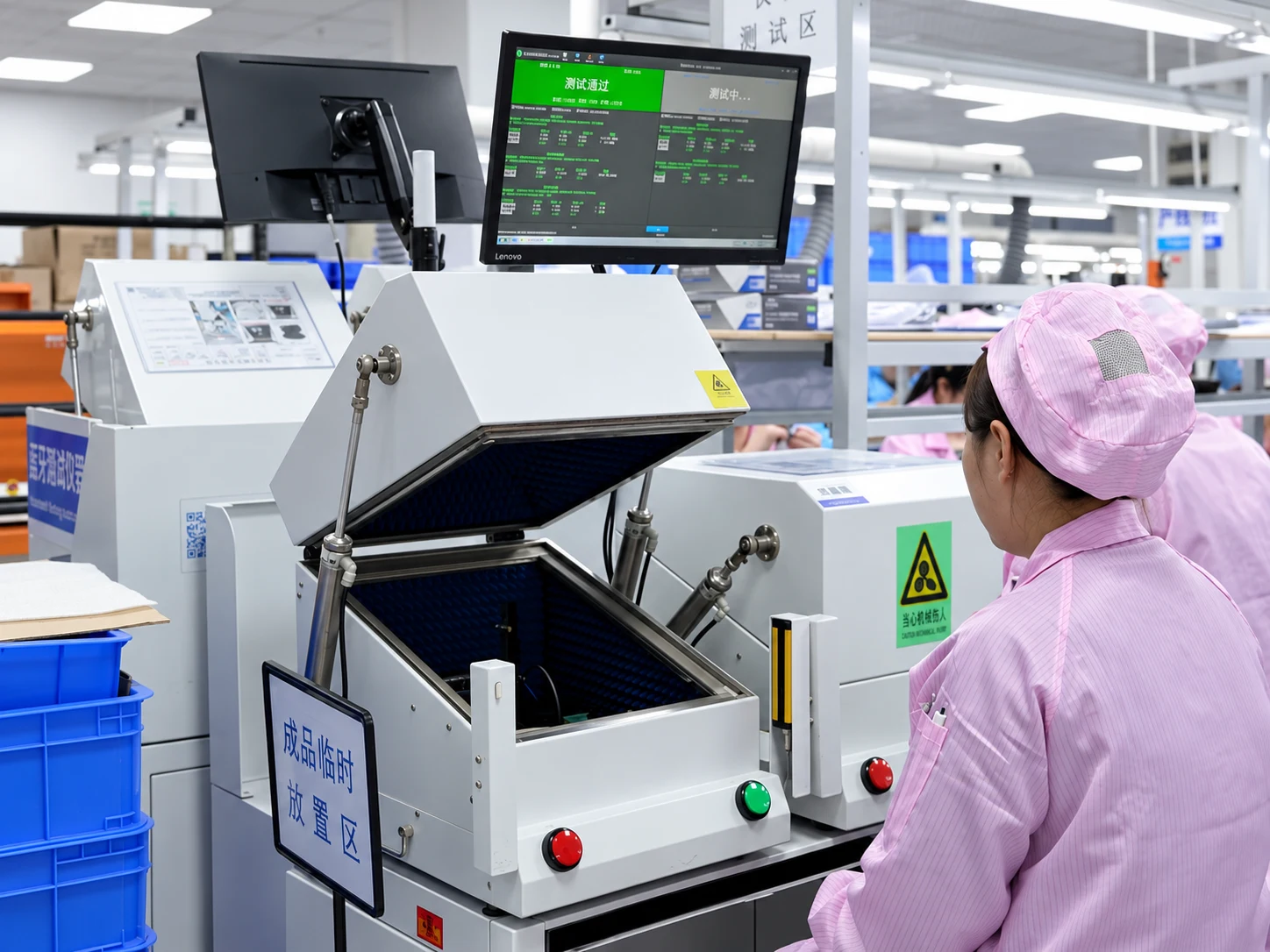 Alova奈听 quality-control operator using headphone testing equipment