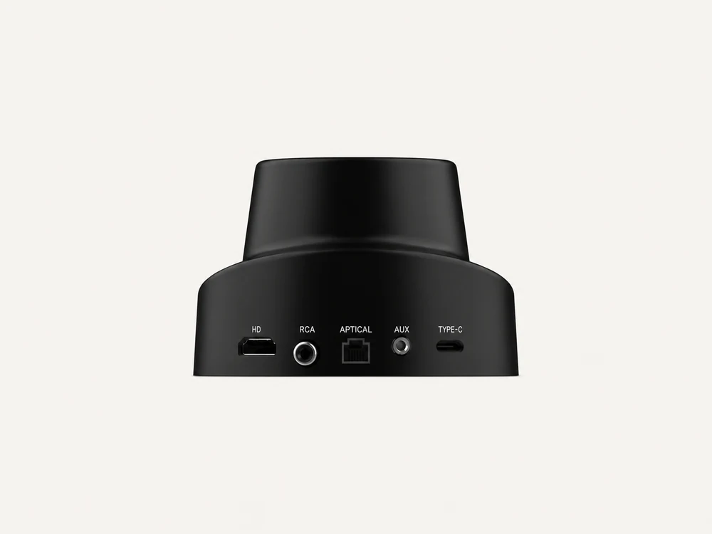 Supplied F30 rear-panel rendering showing labelled input connectors and USB-C